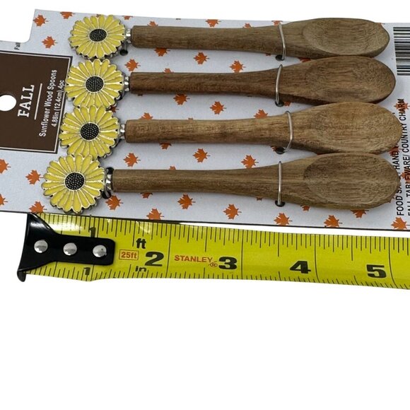 Sunflower Mini Wood Spoon Set Of 4 Fall  Autumn Country Farmhouse Modern Holiday - Picture 6 of 7
